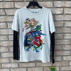 NEW Boy's T-Shirt The Justice League DC Comics Long Sleeve layered look *READ
